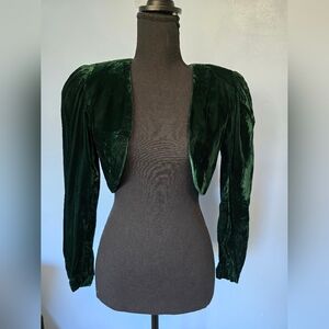 Vntg Windsor Velvet Open Front Cropped Bolero Green S